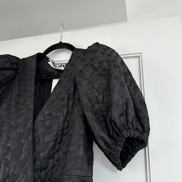 NWT Rotate Birger Christensen Frida Mini Wrap Dress Black Sz 38 Textured Satin - Picture 6 of 9